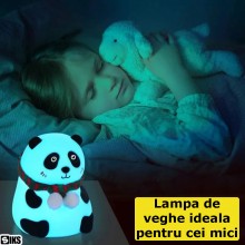 Lampa De Veghe SIKS Pentru Copii, Veioza Pentru Camera Copiilor, Model Panda, Din Silicon Moale, Cu Touch-Control, Reincarcar...