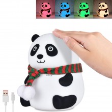 Lampa De Veghe Portabila Ursulet Panda EDAR, Silicon Moale, Pentru Copii/Adulti, Control Tactil, 4 Culori Lumina Ambientala, ...