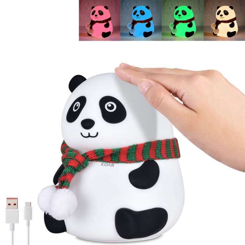 Lampa De Veghe Portabila Ursulet Panda EDAR, Silicon Moale, Pentru Copii/Adulti, Control Tactil, 4 Culori Lumina Ambientala, ...