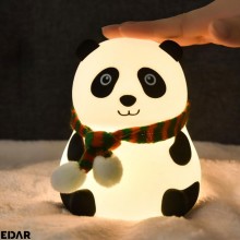 Lampa De Veghe Portabila Ursulet Panda EDAR, Silicon Moale, Pentru Copii/Adulti, Control Tactil, 4 Culori Lumina Ambientala, ...