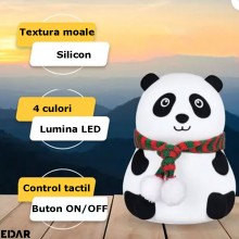 Lampa De Veghe Portabila Ursulet Panda EDAR, Silicon Moale, Pentru Copii/Adulti, Control Tactil, 4 Culori Lumina Ambientala, ...