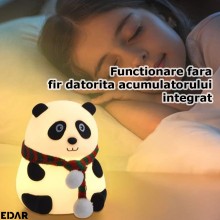 Lampa De Veghe Portabila Ursulet Panda EDAR, Silicon Moale, Pentru Copii/Adulti, Control Tactil, 4 Culori Lumina Ambientala, ...