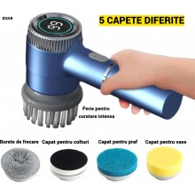Perie Electrica Rotativa EDAR, Multifunctionala 5 in 1, cu Display LED, 5 Capete Interschimbabile 360°, 3 Trepte de Viteza, I...