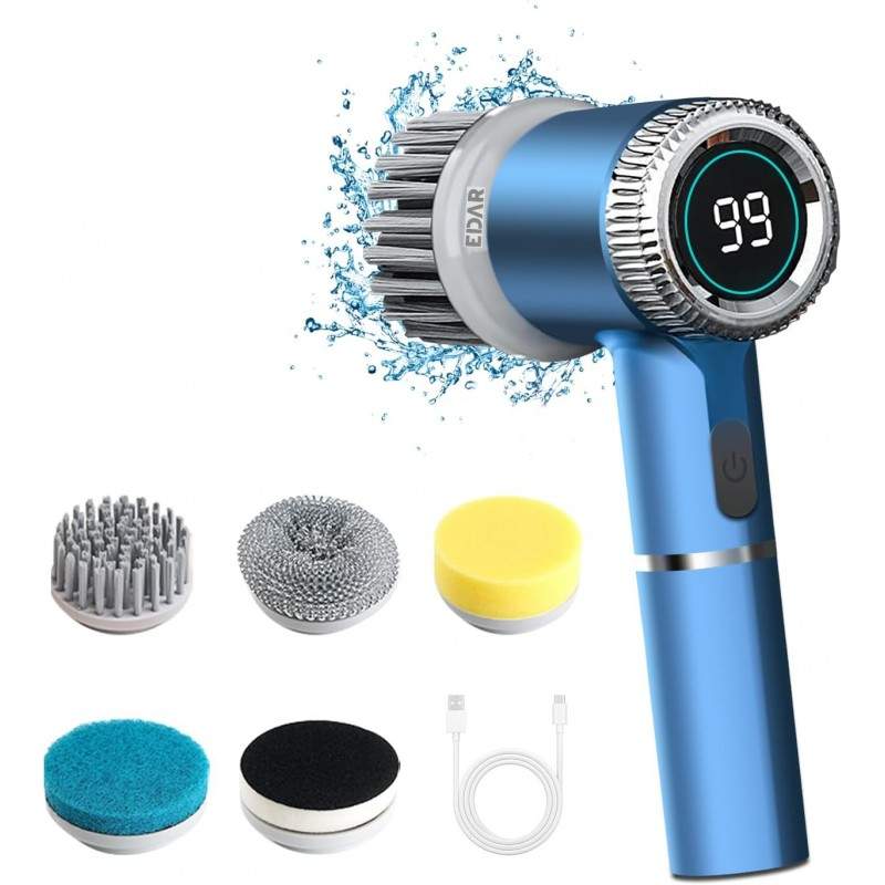 Perie Electrica Rotativa EDAR, Multifunctionala 5 in 1, cu Display LED, 5 Capete Interschimbabile 360°, 3 Trepte de Viteza, I...