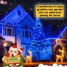 Instalatie De Craciun Led Tip Rola SIKS, Lungime 50 Metri, 400 Led-uri, Pentru Interior/Exterior, Pentru Casa / Gradina, 8 Mo...