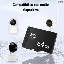 Card MicroSD 64GB EDAR, Clasa 10, Viteza Ridicata, Compatibil cu Camera Foto, Video, DVR Auto, Supraveghere, Telefon, Laptop,...