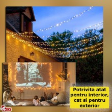 Instalatie De Craciun Led Tip Rola SIKS, Lungime 50 Metri, 400 Led-uri, Pentru Interior/Exterior, Pentru Casa / Gradina, 8 Mo...