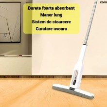 Mop EDAR Cu Stoarcere Rapida, Ideal Pentru Suprafete Diverse Si Zone Greu Accesibile, Burete Lavabil, Maner Lung, Alb