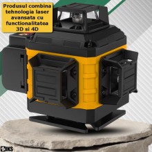 Nivela Laser 3D Si 4D, Cu Auto-Nivelare SIKS, 16 Linii, 4x360º, IP-54, 25m, 532nm Dioda Laser Verde, Trepied 96 cm, Precizie ...