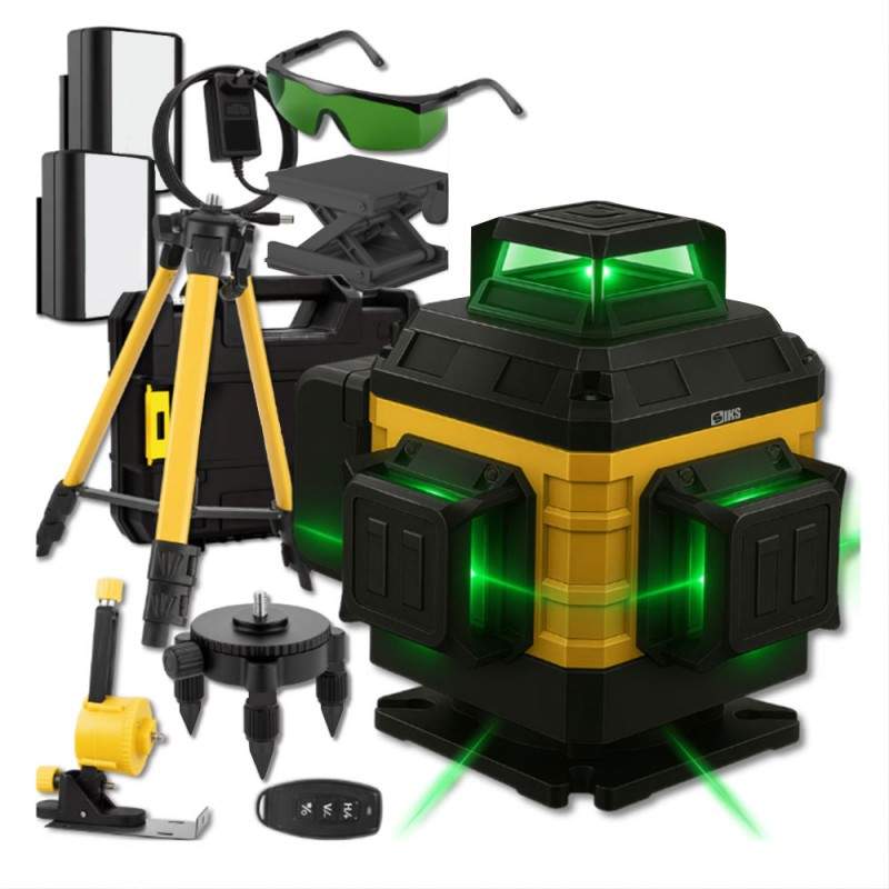 Nivela Laser 3D Si 4D, Cu Auto-Nivelare SIKS, 16 Linii, 4x360º, IP-54, 25m, 532nm Dioda Laser Verde, Trepied 96 cm, Precizie ...