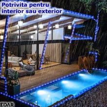 Instalatie De Craciun LED Cu Alimentare Priza EDAR, Liniara, Interior/Exterior, Jocuri De Lumini, Fir Transparent, Rola 50 M,...