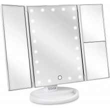 Oglinda cosmetica EDAR, marire 2x si 3x, rotatie 180°, functioneaza cu baterii sau/si USB, culoare alba