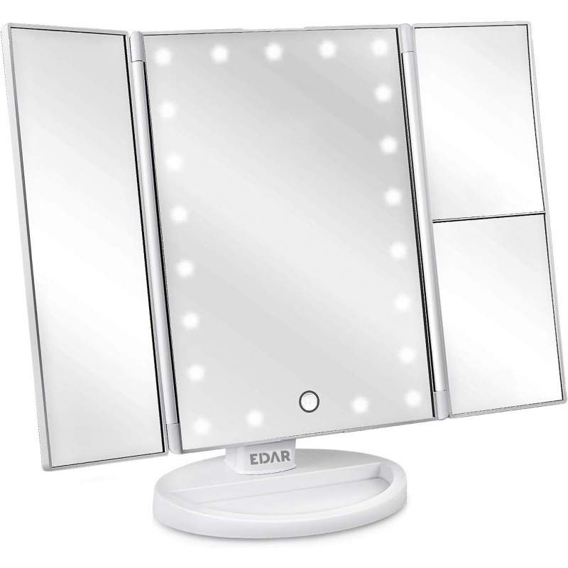 Oglinda cosmetica EDAR, marire 2x si 3x, rotatie 180°, functioneaza cu baterii sau/si USB, culoare alba