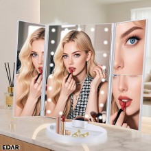 Oglinda cosmetica EDAR, marire 2x si 3x, rotatie 180°, functioneaza cu baterii sau/si USB, culoare alba