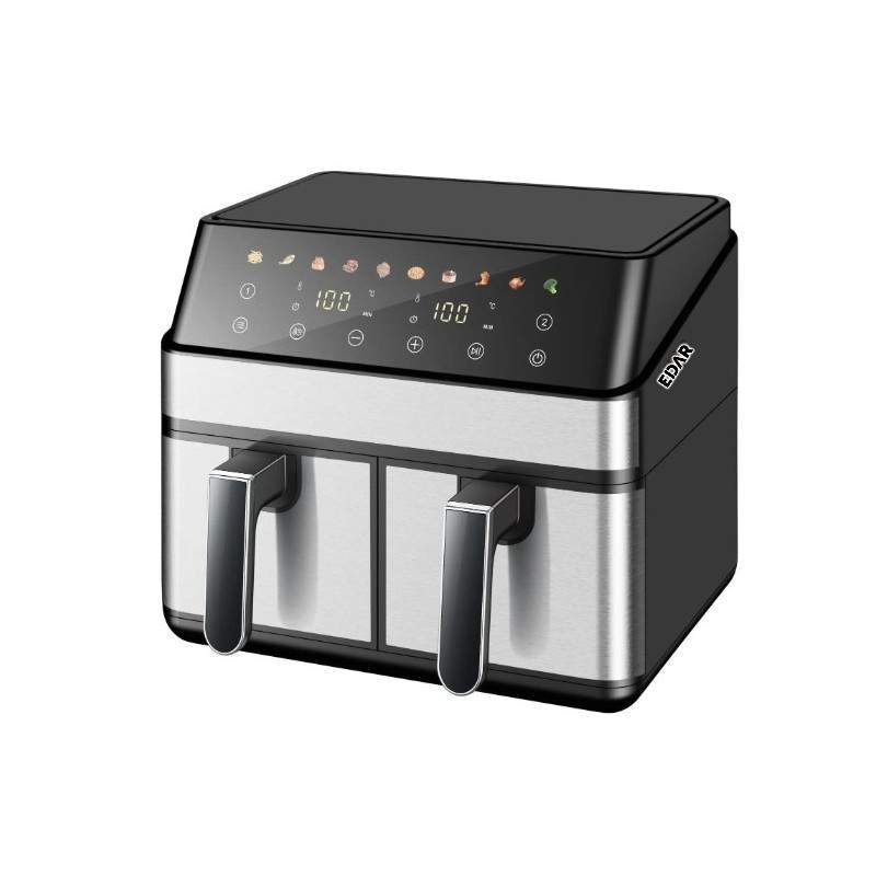 Friteuza cu aer cald dubla EDAR, 9L, 2000W, 8 programe automate, tehnologie Smart Chef, sertare cu fereastra, reglaj temperat... Friteuza cu aer cald dubla EDAR, 9L, 2000W, 8 programe automate, tehnologie Smart Chef, sertare cu fereastra, reglaj temperat...