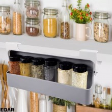 Raft Cu Organizator De Condimente EDAR, Montare Sub Raft, Fara Gauri, 6 Recipiente De Plastic, Alb/Gri