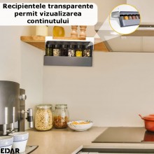 Raft Cu Organizator De Condimente EDAR, Montare Sub Raft, Fara Gauri, 6 Recipiente De Plastic, Alb/Gri Raft Cu Organizator De Condimente EDAR, Montare Sub Raft, Fara Gauri, 6 Recipiente De Plastic, Alb/Gri