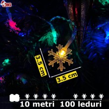 Ghirlanda Luminoasa SIKS Model Fulgi De Zapada, 100 Leduri, Lungime 10 M, Instalatie De Craciun Cu Alimentare Priza, Multicolor
