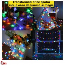 Ghirlanda Luminoasa SIKS Model Fulgi De Zapada, 100 Leduri, Lungime 10 M, Instalatie De Craciun Cu Alimentare Priza, Multicolor