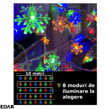 Instalatie De Craciun EDAR Model Fulg De Nea, Interconectabila, Fir Transparent, 8 Moduri De Lumina, Alimentare Priza, 100 Le...