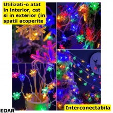 Instalatie De Craciun EDAR Model Fulg De Nea, Interconectabila, Fir Transparent, 8 Moduri De Lumina, Alimentare Priza, 100 Le...