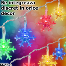 Instalatie De Craciun EDAR Model Fulg De Nea, Interconectabila, Fir Transparent, 8 Moduri De Lumina, Alimentare Priza, 100 Le...