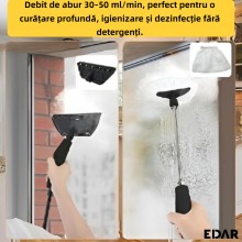 Aparat De Curatat Cu Aburi Portabil EDAR – Multifunctional, 2500W, Rezervor 1200 ml, 6 Accesorii, Alb/Negru