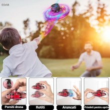 Drona Mini OZN EDAR, Disc Zburator Interactiv cu 5 Senzori Infrarosu, Lumini LED, Control prin Gesturi, Incarcare USB, Culoar...
