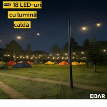 Ghirlanda LED Cu Incarcare Solara EDAR – 18 LED-uri, 100 Lumeni, USB, Power Bank, Neagra