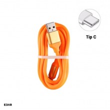 Cablu EDAR USB Tip C, 1m, Portocaliu, Pentru Incarcare si Transfer Date, Compatibil Universal