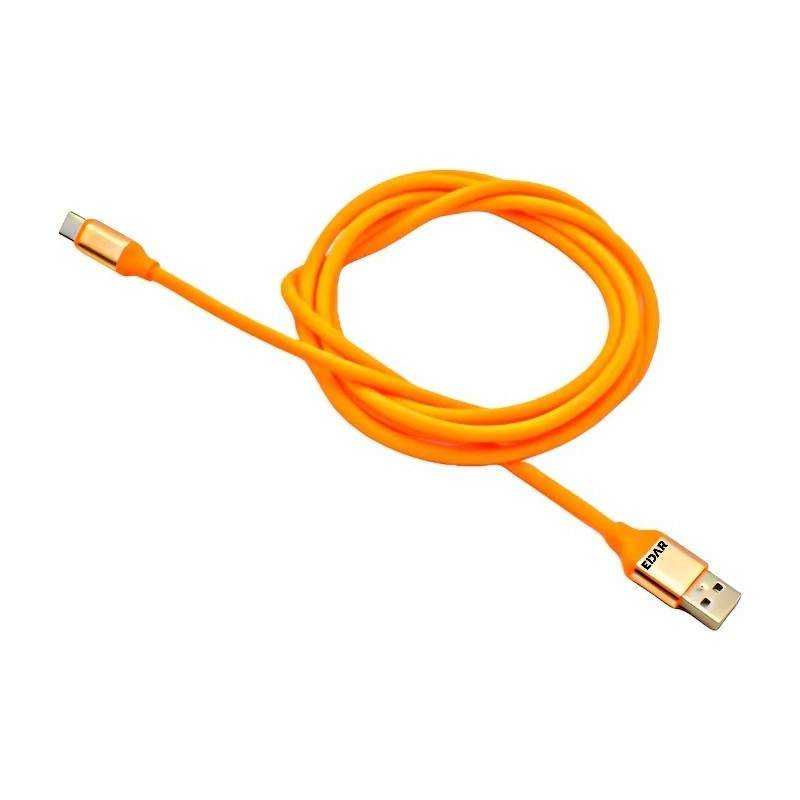 Cablu EDAR USB Tip C, 1m, Portocaliu, Pentru Incarcare si Transfer Date, Compatibil Universal