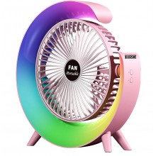 Mini Ventilator Portabil EDAR, Rotund, Lumini RGB, 3 Viteze, 5 Moduri Iluminare, Alimentare USB, Ajustare 180°, Multifunction...