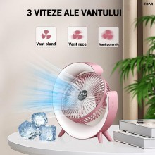 Mini Ventilator Portabil EDAR, Rotund, Lumini RGB, 3 Viteze, 5 Moduri Iluminare, Alimentare USB, Ajustare 180°, Multifunction...