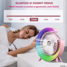 Mini Ventilator Portabil EDAR, Rotund, Lumini RGB, 3 Viteze, 5 Moduri Iluminare, Alimentare USB, Ajustare 180°, Multifunction... Mini Ventilator Portabil EDAR, Rotund, Lumini RGB, 3 Viteze, 5 Moduri Iluminare, Alimentare USB, Ajustare 180°, Multifunction...