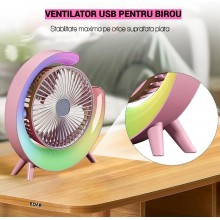 Mini Ventilator Portabil EDAR, Rotund, Lumini RGB, 3 Viteze, 5 Moduri Iluminare, Alimentare USB, Ajustare 180°, Multifunction... Mini Ventilator Portabil EDAR, Rotund, Lumini RGB, 3 Viteze, 5 Moduri Iluminare, Alimentare USB, Ajustare 180°, Multifunction...