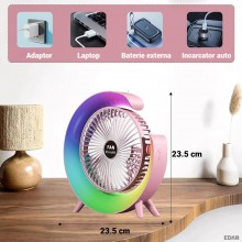 Mini Ventilator Portabil EDAR, Rotund, Lumini RGB, 3 Viteze, 5 Moduri Iluminare, Alimentare USB, Ajustare 180°, Multifunction... Mini Ventilator Portabil EDAR, Rotund, Lumini RGB, 3 Viteze, 5 Moduri Iluminare, Alimentare USB, Ajustare 180°, Multifunction...