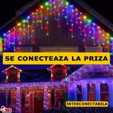 Instalatie Craciun Multicolora Tip Turturi/Franjuri SIKS, 75 Metri, 1500 Led-uri, Pentru Casa / Gradina / Gard, Cu 1 Joc De L...