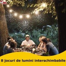Instalatie De Craciun SIKS, 5 Tip Focuri De Artificii Decorative, Incarcare Panou Solar, 8 Moduri De Iluminare, Control Telec...