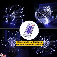 Instalatie De Craciun SIKS, 5 Tip Focuri De Artificii Decorative, Incarcare Panou Solar, 8 Moduri De Iluminare, Control Telec...