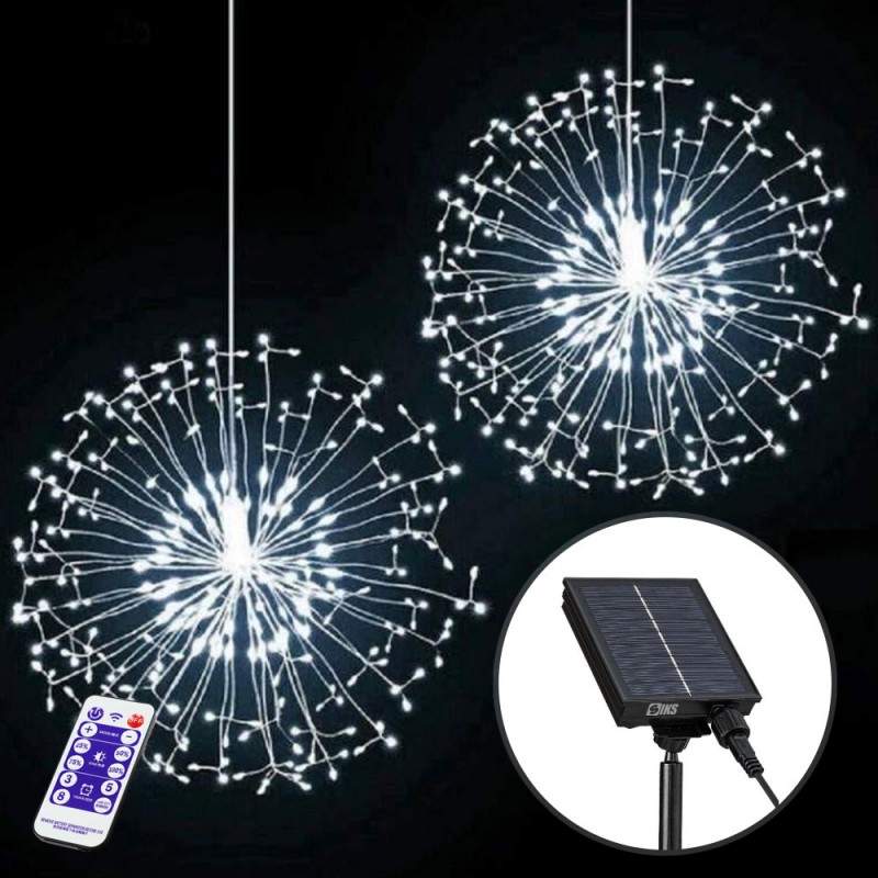 Instalatie De Craciun SIKS, 5 Tip Focuri De Artificii Decorative, Incarcare Panou Solar, 8 Moduri De Iluminare, Control Telec...