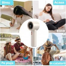 Ventilator De Mana Turbo EDAR – Portabil, Cu Ecran LCD, 200 Niveluri De Intensitate, Incarcare USB, Alb