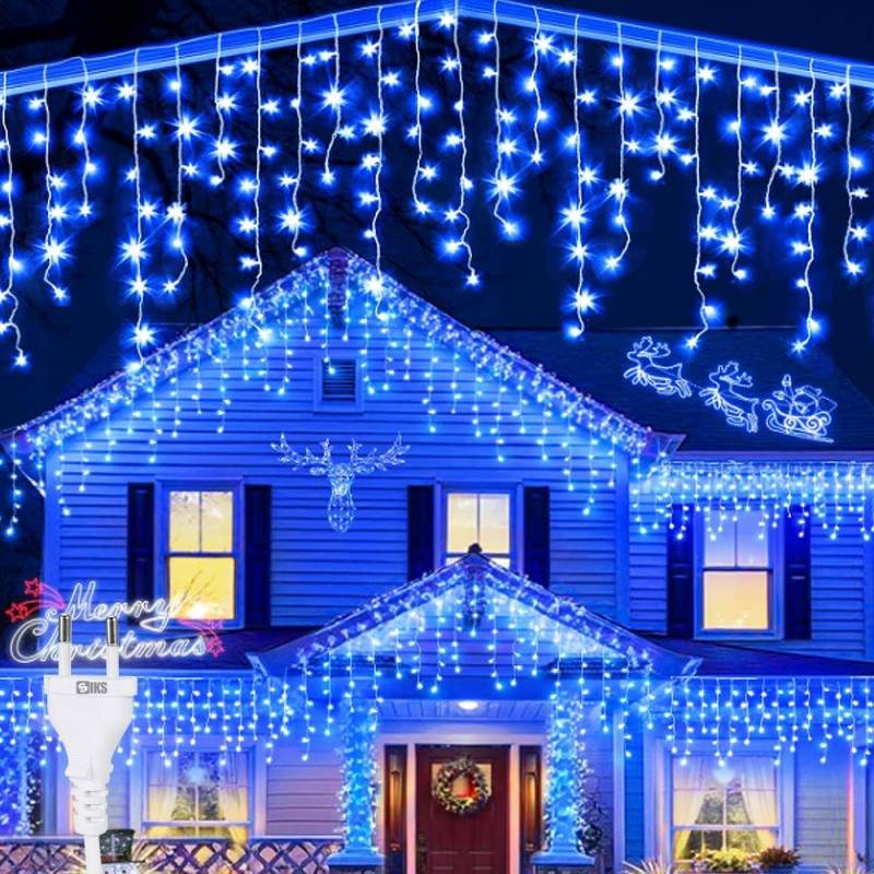 Instalatie Craciun SIKS Tip Turturi/Franjuri, 25 Metri, 480 Led-uri, Pentru Casa / Gradina / Gard, Cu 1 Joc De Lumini, Franju...