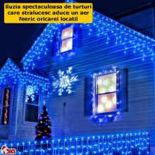 Instalatie Craciun SIKS Tip Turturi/Franjuri, 25 Metri, 480 Led-uri, Pentru Casa / Gradina / Gard, Cu 1 Joc De Lumini, Franju...