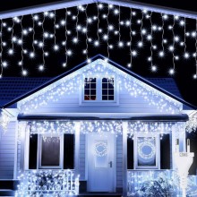 Instalatie Craciun SIKS Tip Turturi/Franjuri, 25 Metri, 480 Led-uri, Pentru Casa / Gradina / Gard, Cu 1 Joc De Lumini, Franju...