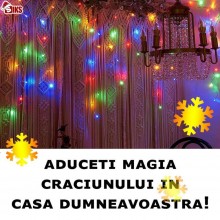 Instalatie Craciun Multicolora Tip Turturi/Franjuri SIKS, 25 Metri, 640 Led-uri, Pentru Casa / Gradina / Gard, Cu 1 Joc De Lu...