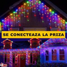 Instalatie Craciun Multicolora Tip Turturi/Franjuri SIKS, 25 Metri, 640 Led-uri, Pentru Casa / Gradina / Gard, Cu 1 Joc De Lu...