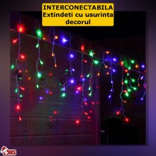 Instalatie Craciun Multicolora Tip Turturi/Franjuri SIKS, 25 Metri, 640 Led-uri, Pentru Casa / Gradina / Gard, Cu 1 Joc De Lu...