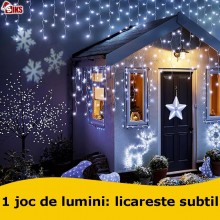Instalatie Craciun SIKS Tip Turturi/Franjuri, 25 Metri, 480 Led-uri, Pentru Casa / Gradina / Gard, Cu 1 Joc De Lumini, Franju...