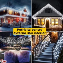 Instalatie Craciun SIKS Tip Turturi/Franjuri, 25 Metri, 480 Led-uri, Pentru Casa / Gradina / Gard, Cu 1 Joc De Lumini, Franju...
