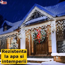 Instalatie Craciun SIKS Tip Turturi/Franjuri, 25 Metri, 480 Led-uri, Pentru Casa / Gradina / Gard, Cu 1 Joc De Lumini, Franju...